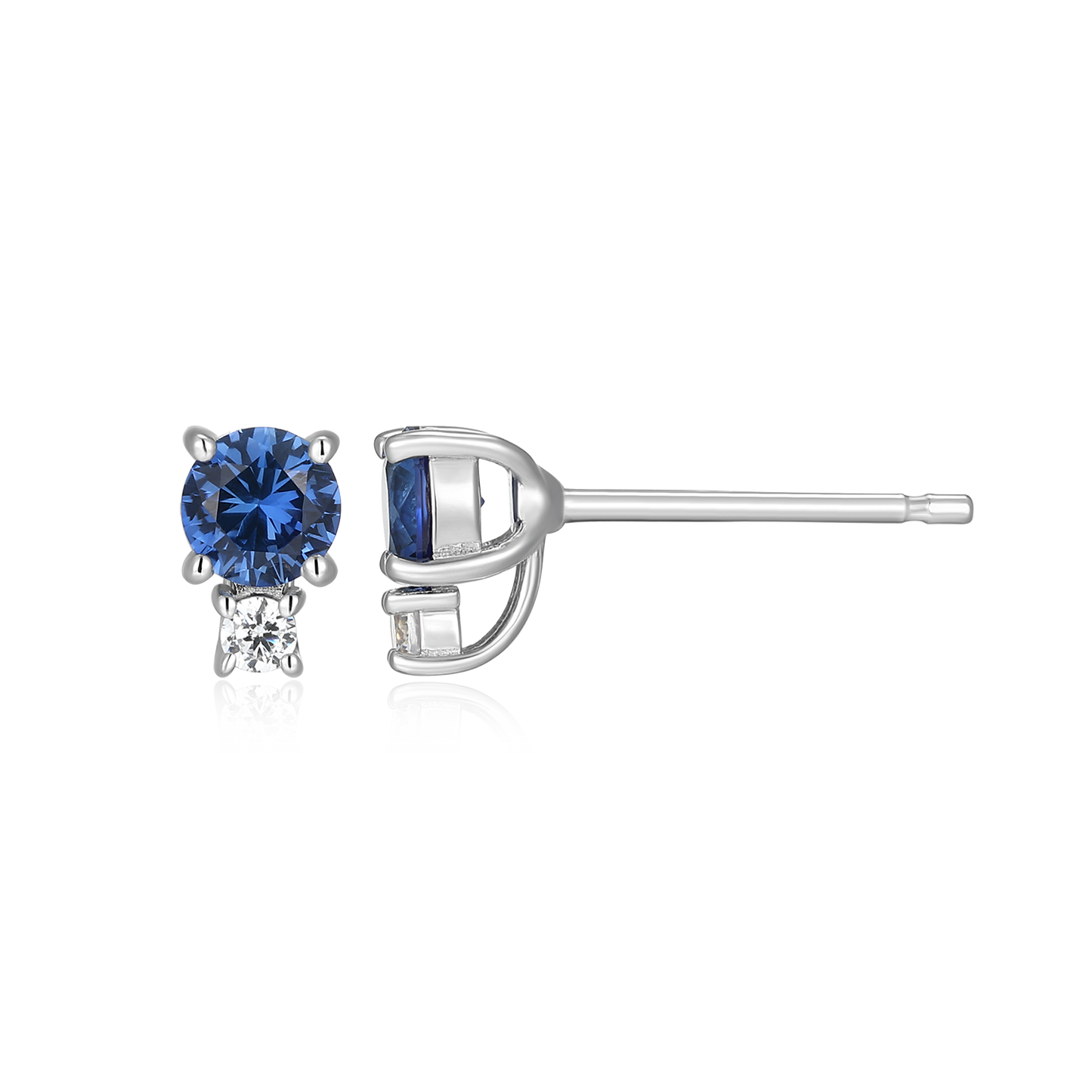 Lab-Created Sapphire & Diamond Stud Earrings in Rhodium-Plated Sterling Silver