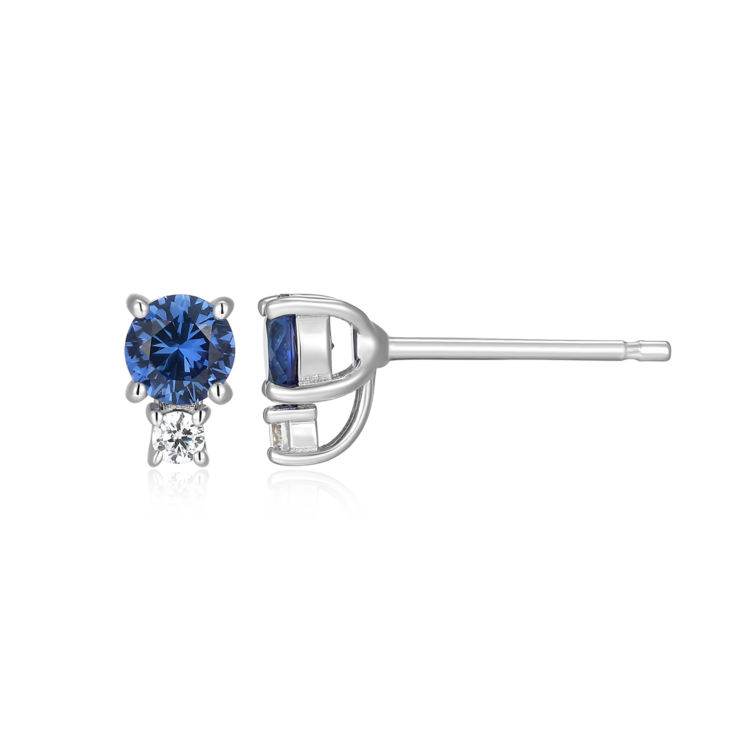 Lab-Created Sapphire & Diamond Stud Earrings in Rhodium-Plated Sterling Silver