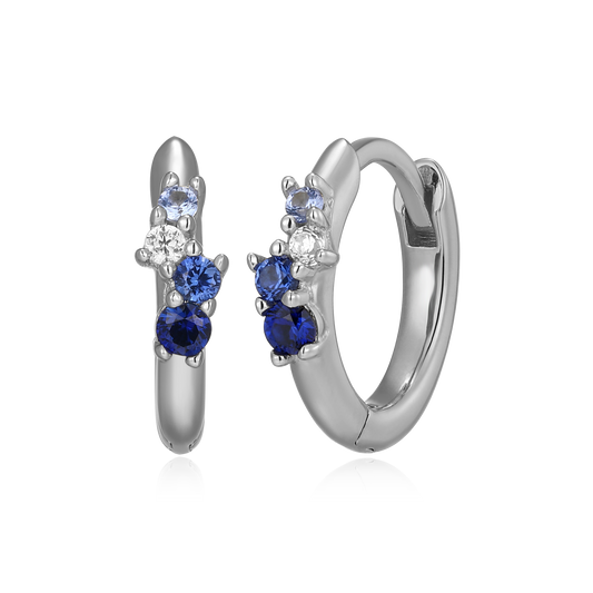 Scattered Ombre Lab-Created Sapphire & Diamond Huggie Earrings in Rhodium-Plated Sterling Silver | M by Monte Luna