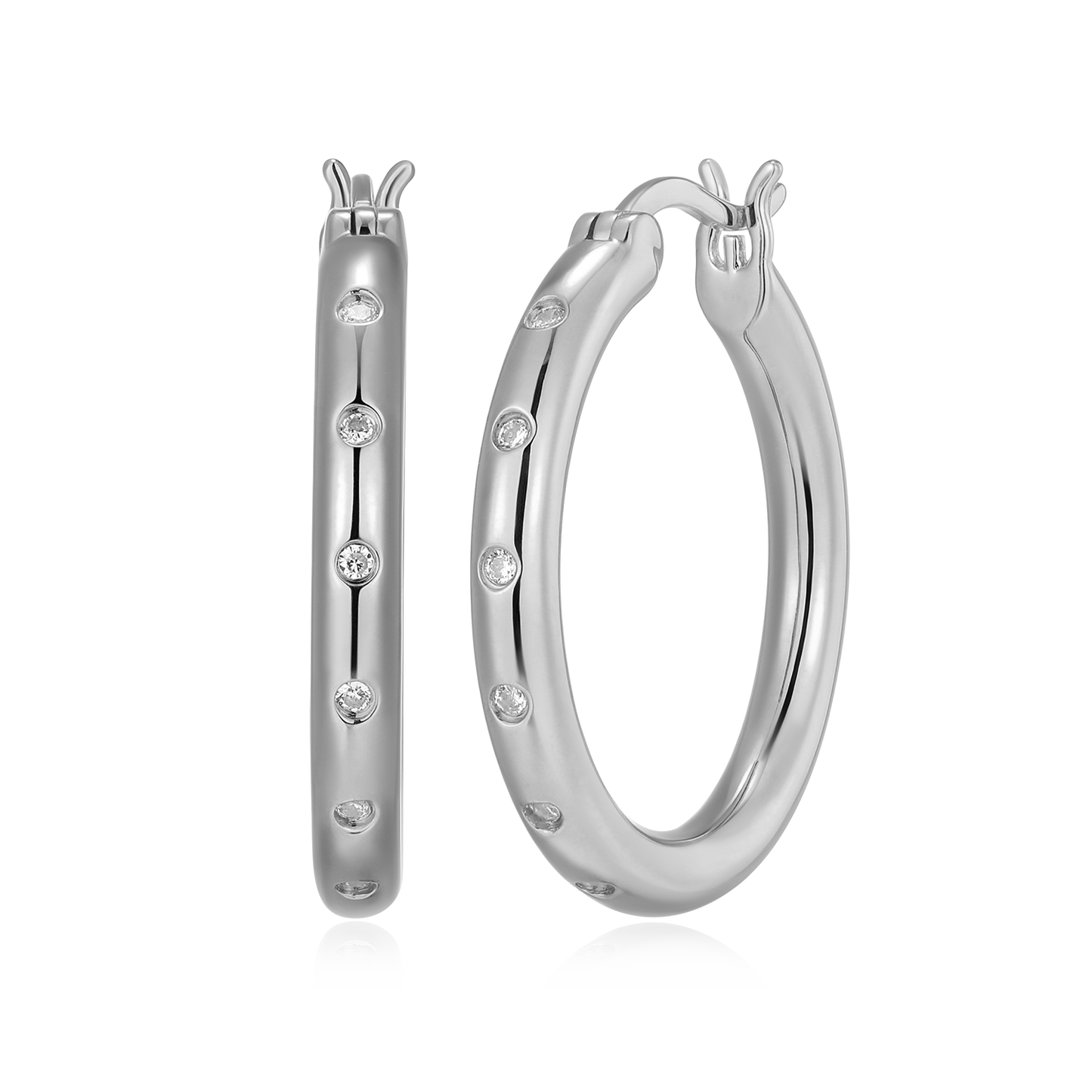 Slim Bezel-Set Lab-Created Diamond Hoop Earrings in Rhodium-Plated Sterling Silver | M by Monte Luna