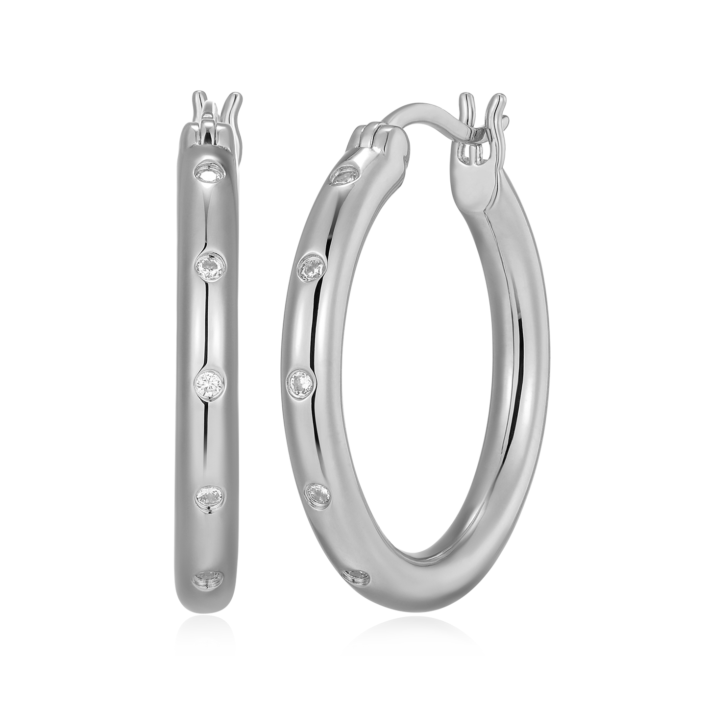 Bold Bezel-Set Lab-Created Diamond Hoop Earrings in Rhodium-Plated Sterling Silver | M by Monte Luna