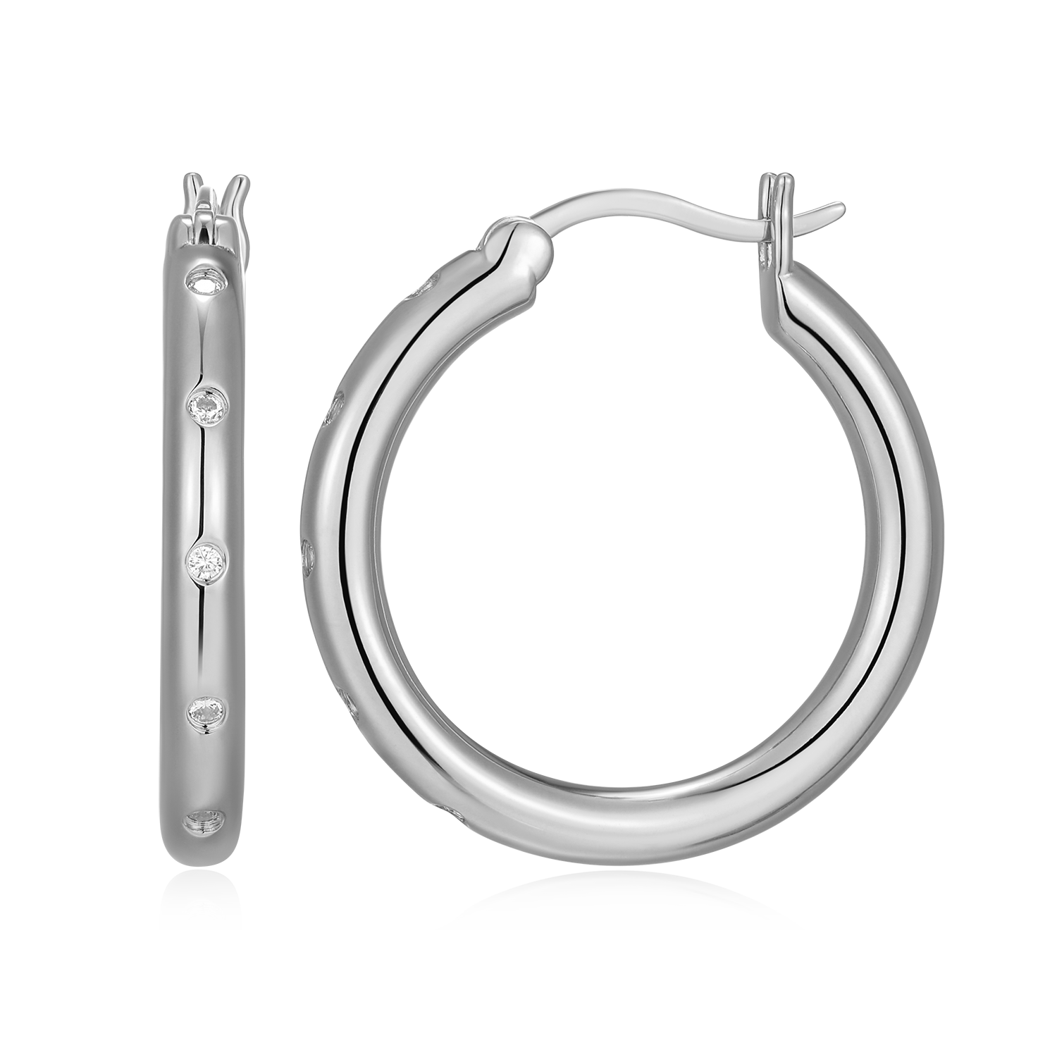 Bold Bezel-Set Lab-Created Diamond Hoop Earrings in Rhodium-Plated Sterling Silver | M by Monte Luna