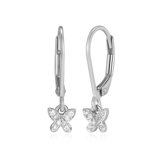 Pave Butterfly Lab-Created Diamond Leverback Earrings in Rhodium-Plated Sterling Silver