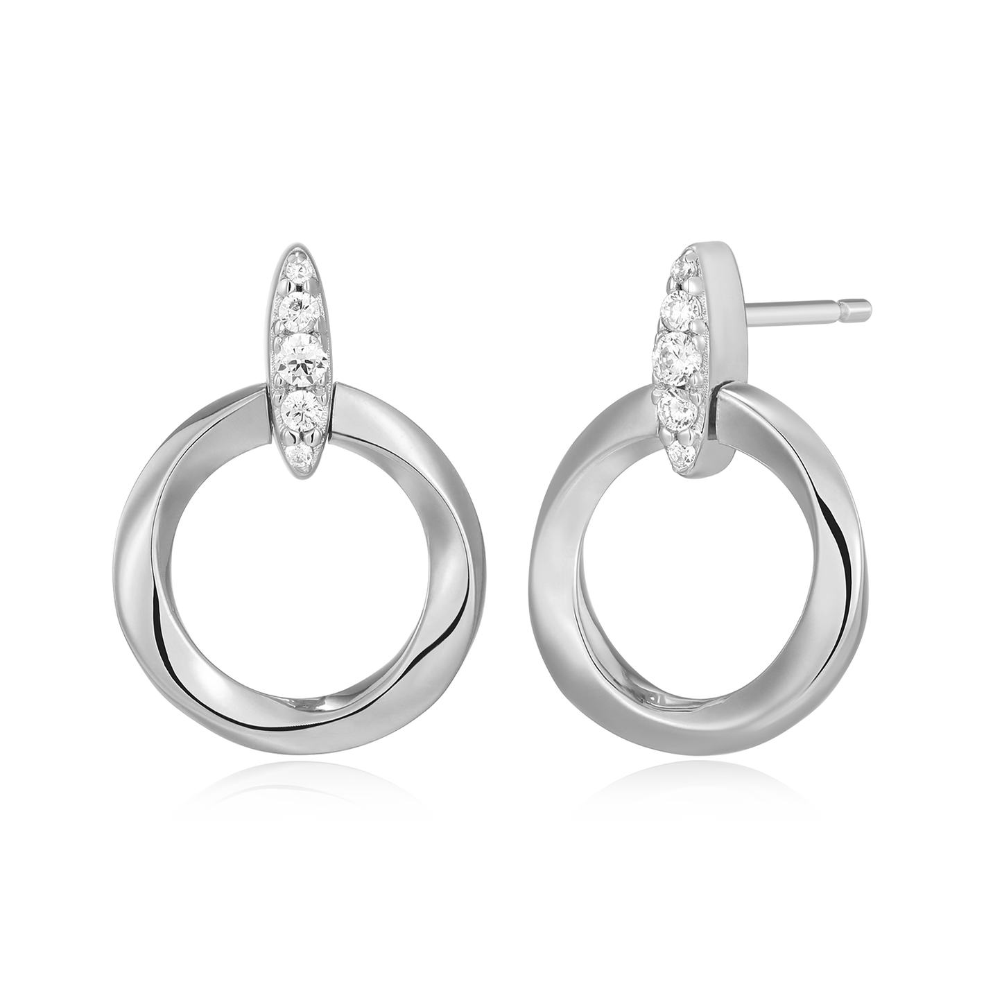 Knife Edge Circle Link Lab-Created Diamond Stud Earrings in Rhodium-Plated Sterling Silver | M by Monte Luna