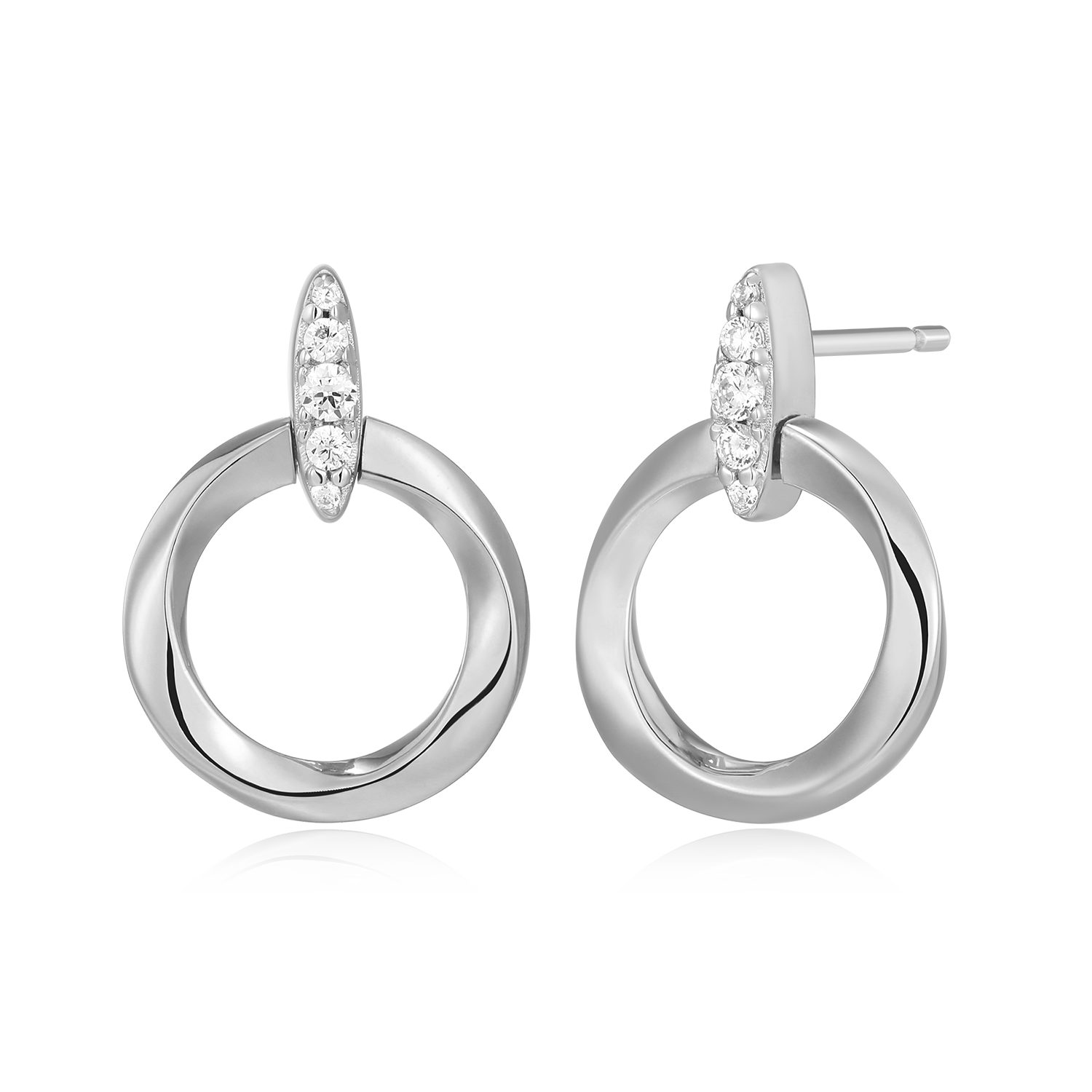 Knife Edge Circle Link Lab-Created Diamond Stud Earrings in Rhodium-Plated Sterling Silver | M by Monte Luna