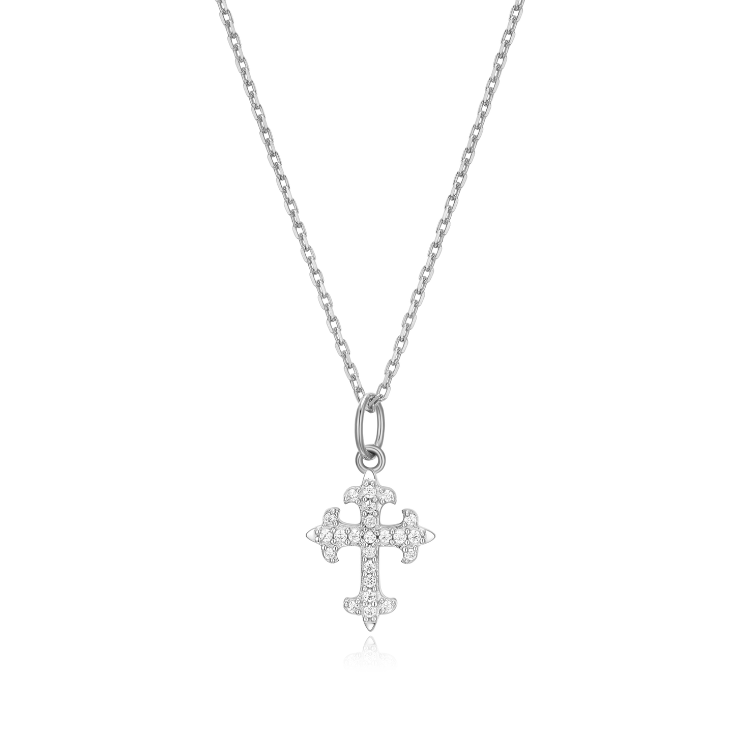 Flory Cross Pendant Necklace in Rhodium Plated Sterling Silver