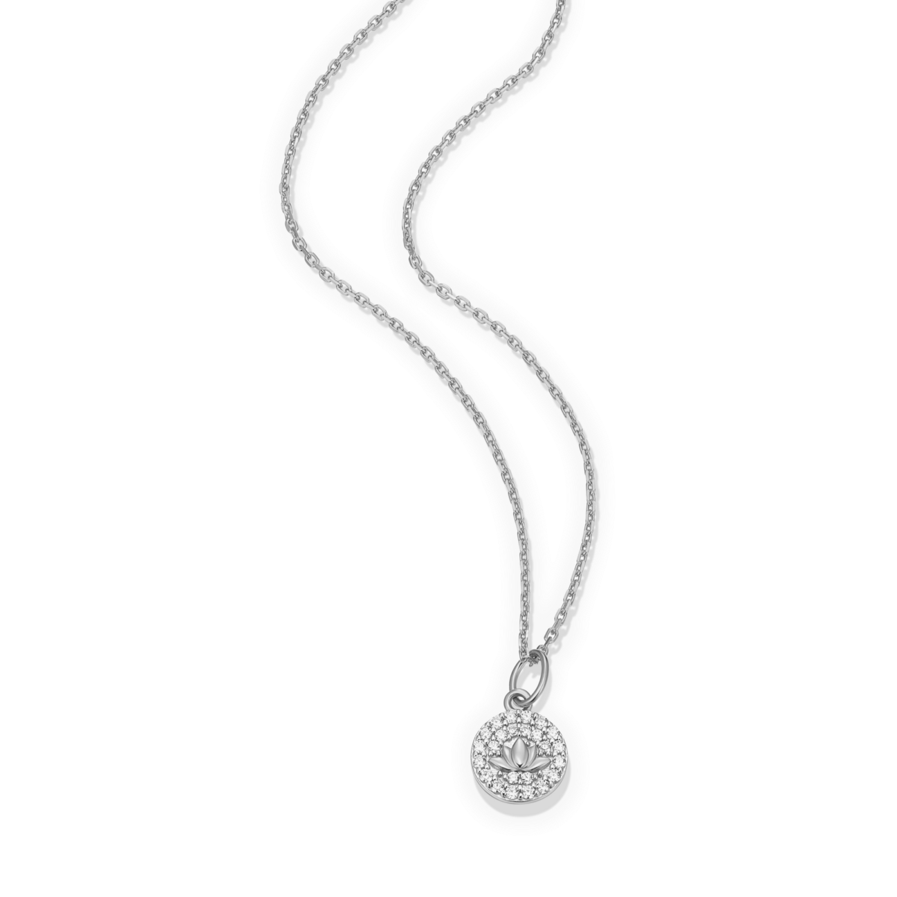 Lotus Tag Pendant Necklace in Rhodium Plated Sterling Silver | M by Monte Luna