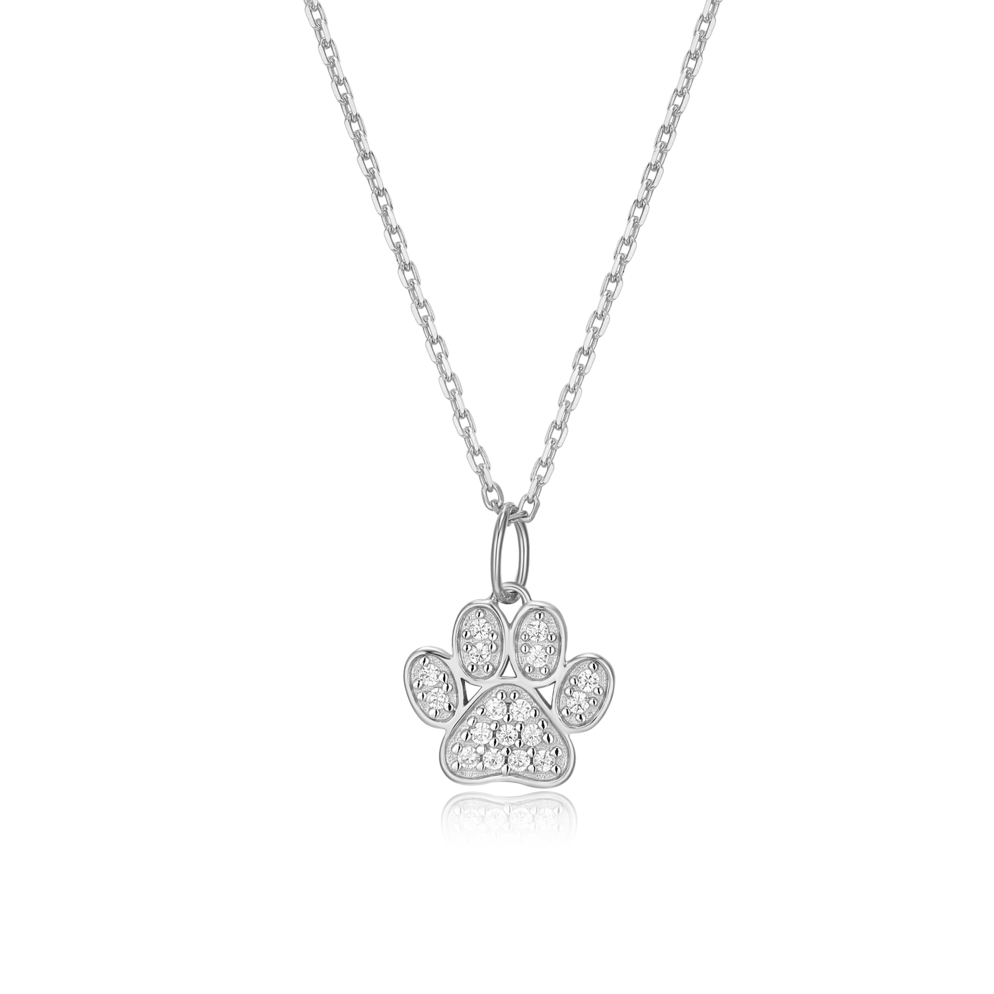 Paw Print Pendant Necklace in Rhodium Plated Sterling Silver