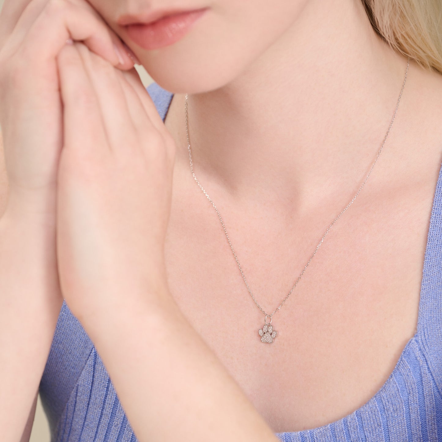 Paw Print Pendant Necklace in Rhodium Plated Sterling Silver