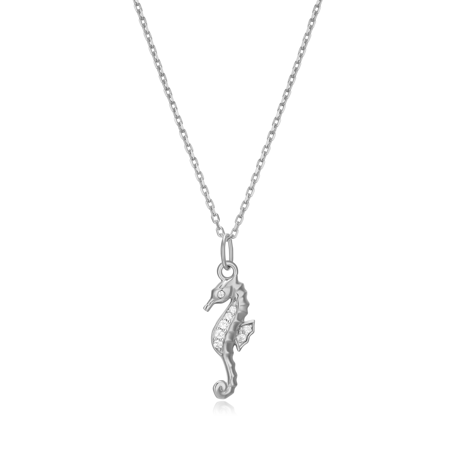 Seahorse Pendant Necklace in Rhodium Plated Sterling Silver