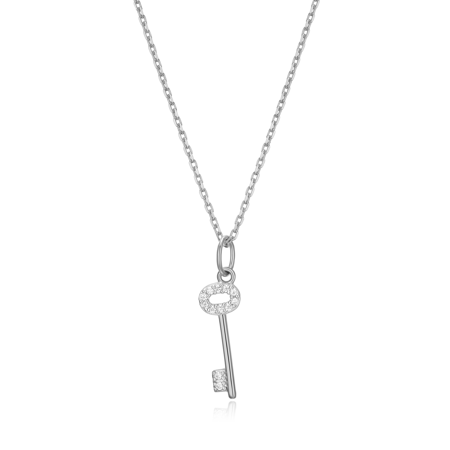 Skeleton Key Pendant Necklace in Rhodium Plated Sterling Silver