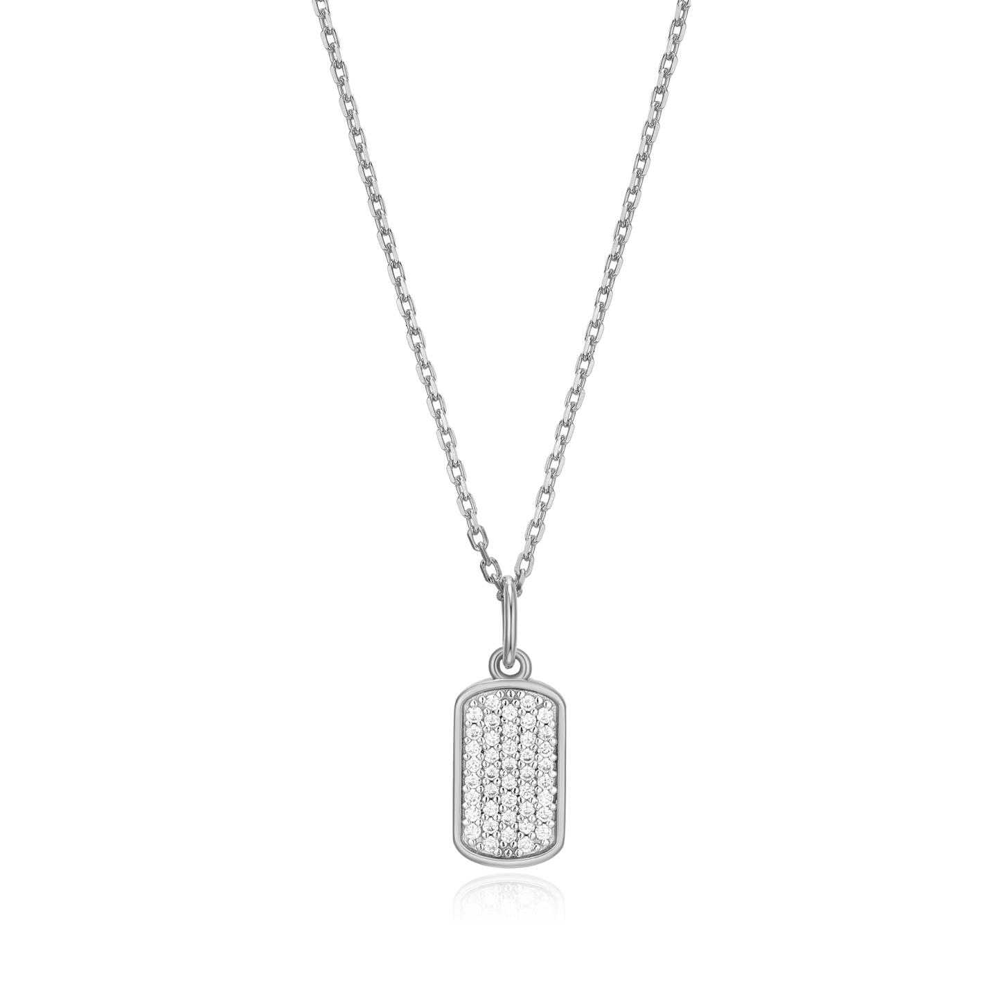 Hex Tag Pendant Necklace in Rhodium Plated Sterling Silver