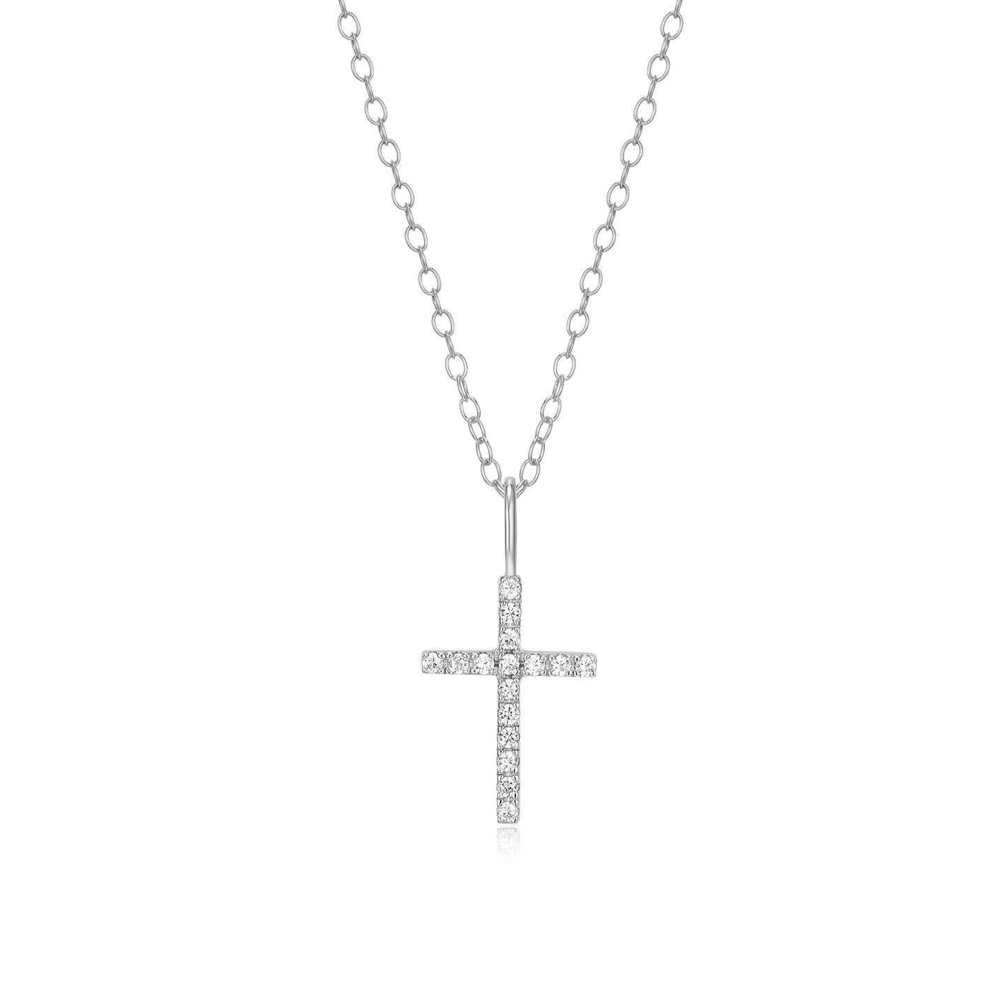 Cross Pendant Necklace in Rhodium Plated Sterling Silver