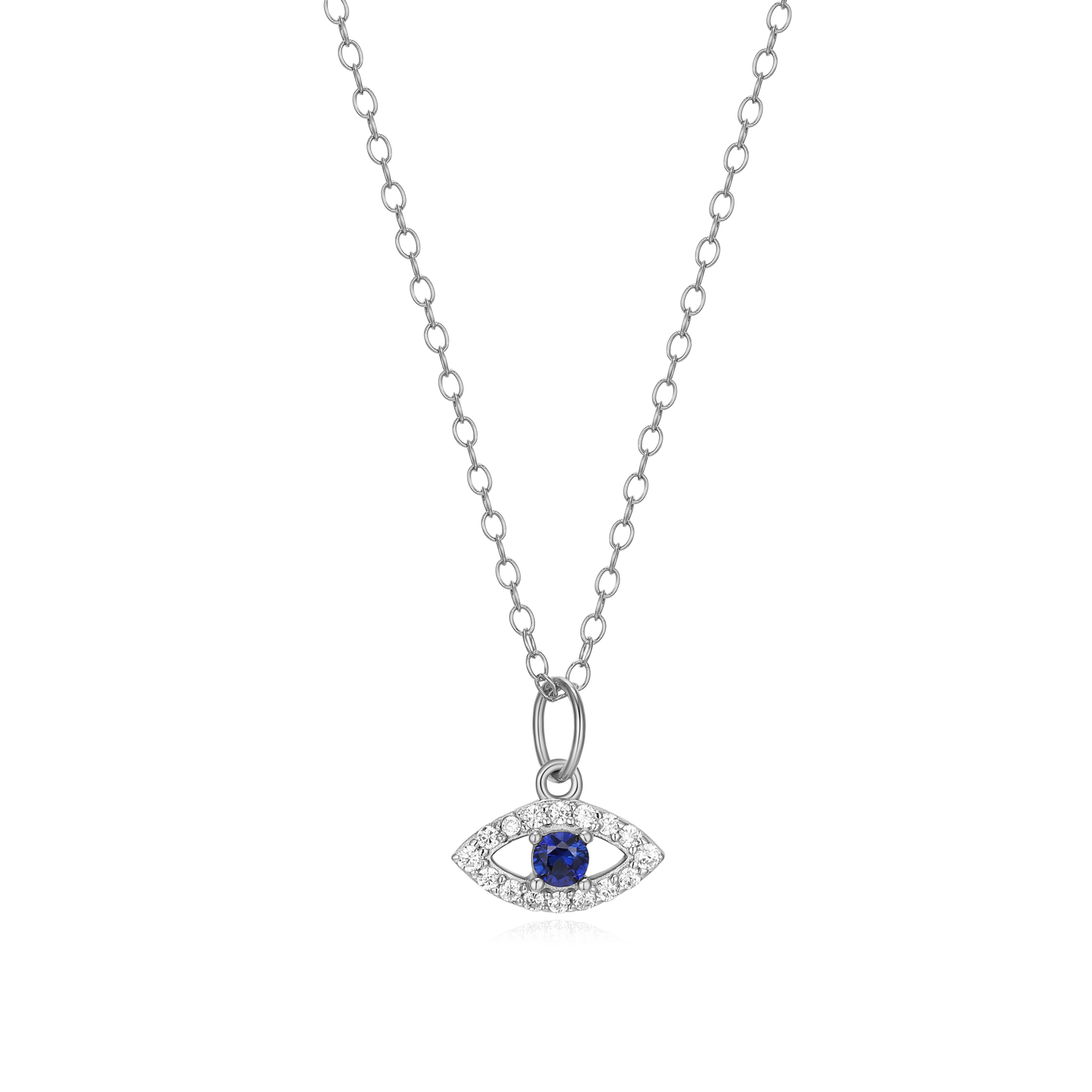 Evil Eye Pendant Necklace in Rhodium Plated Sterling Silver