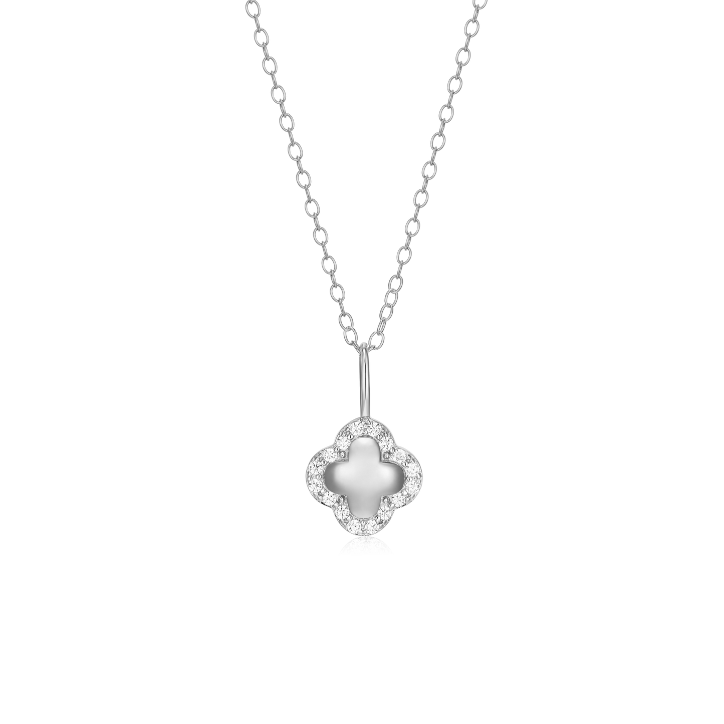 Clover Pendant Necklace in Rhodium Plated Sterling Silver