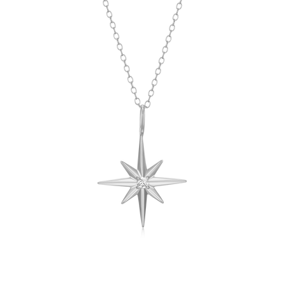 North Star Pendant Necklace in Rhodium Plated Sterling Silver | M by Monte Luna