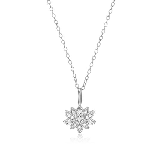 Lotus Pendant Necklace in Rhodium Plated Sterling Silver