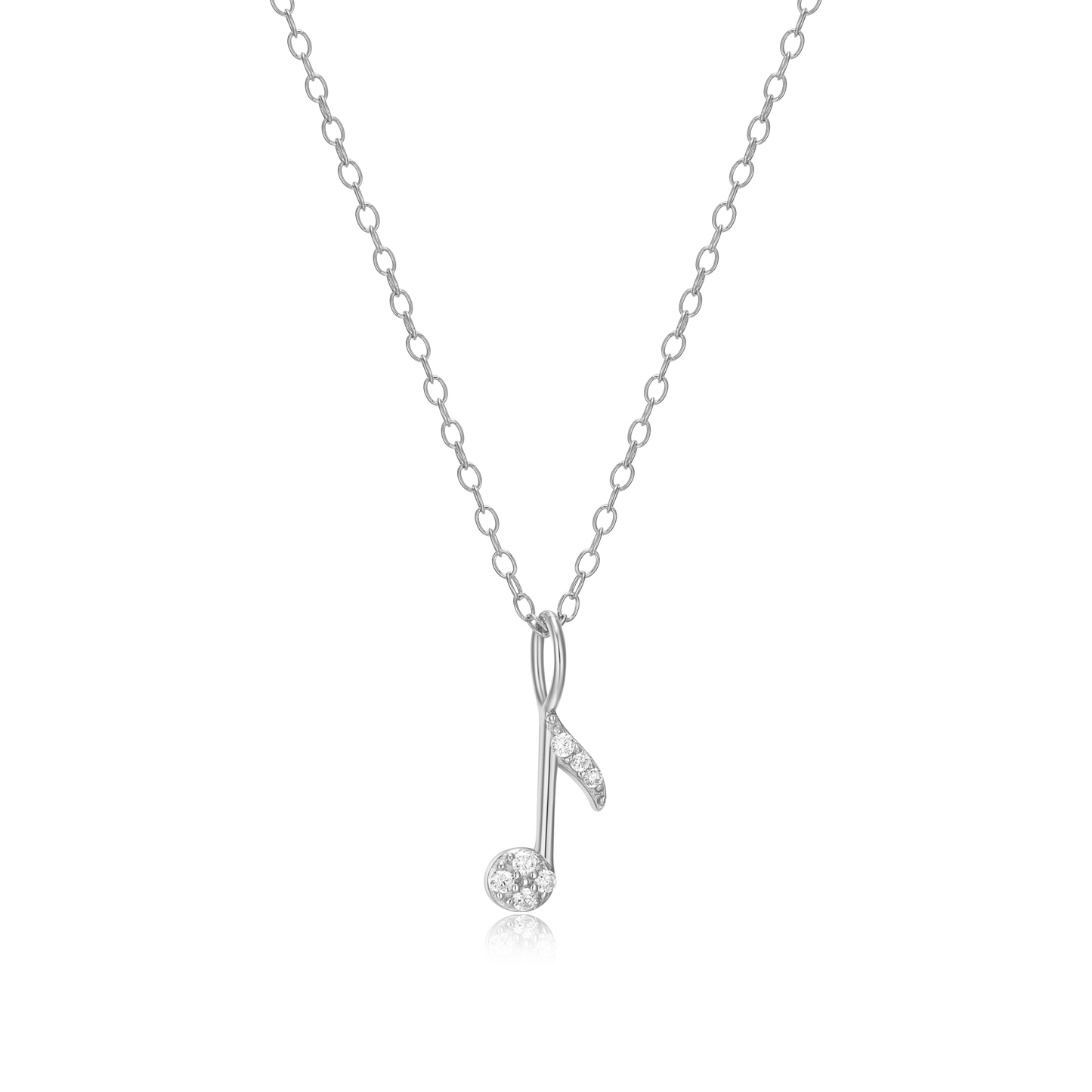 Eighth Note Pendant Necklace in Rhodium Plated Sterling Silver