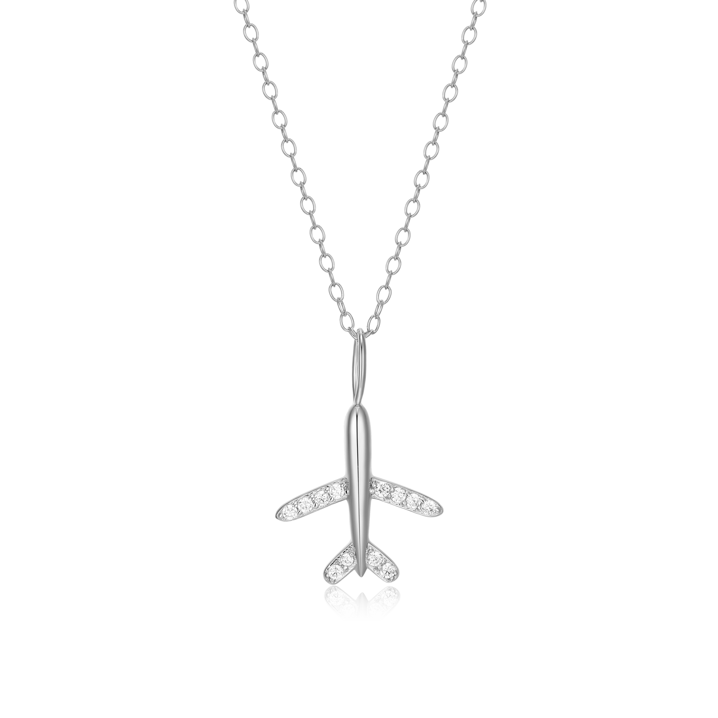 Airplane Pendant Necklace in Rhodium Plated Sterling Silver