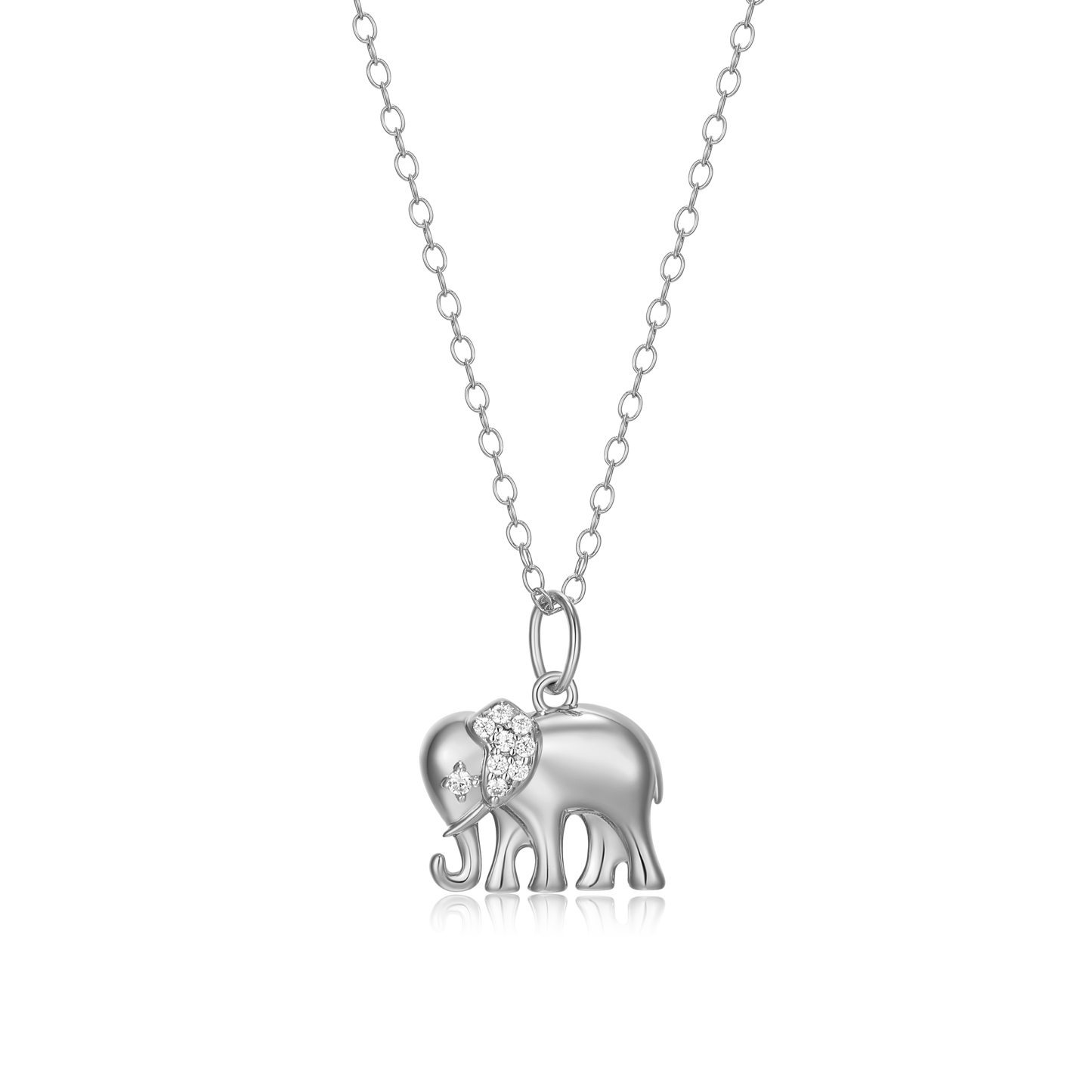 Elephant Pendant Necklace in Rhodium Plated Sterling Silver