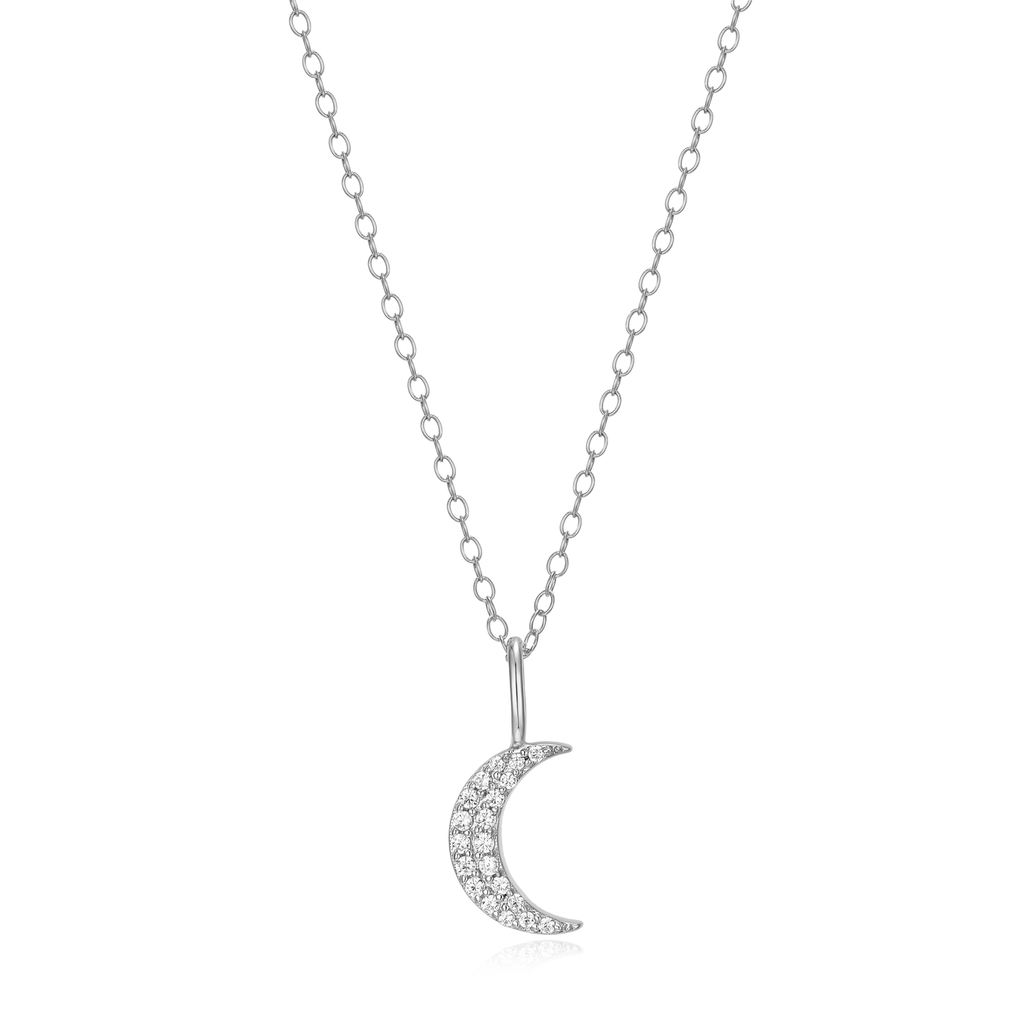 Crescent Pendant Necklace in Rhodium Plated Sterling Silver