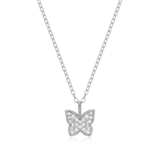 Pave Butterfly Lab-Created Diamond Pendant Necklace in Rhodium-Plated Sterling Silver | M by Monte Luna