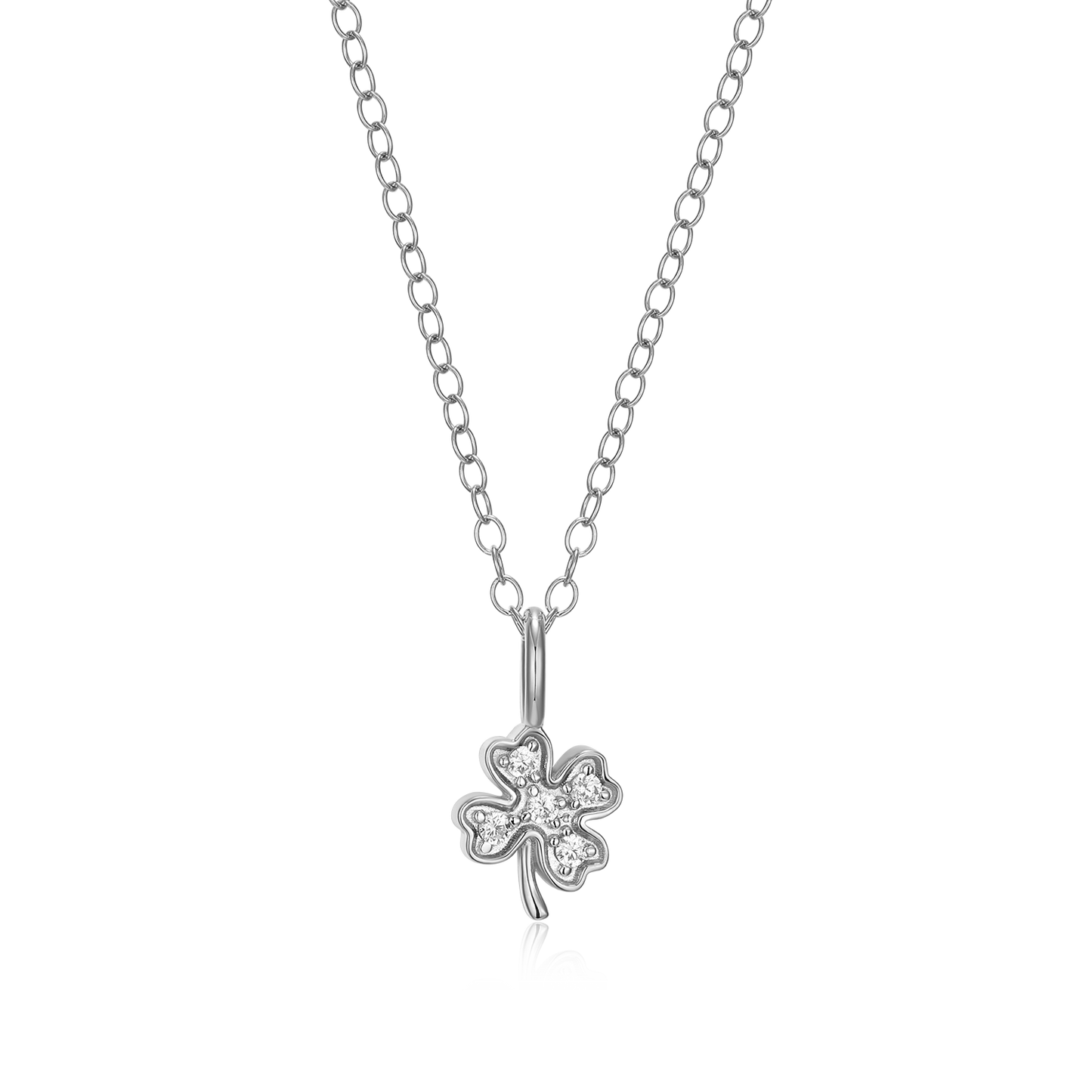 Lucky Clover Lab-Created Diamond Pendant Necklace in Rhodium-Plated Sterling Silver | M by Monte Luna