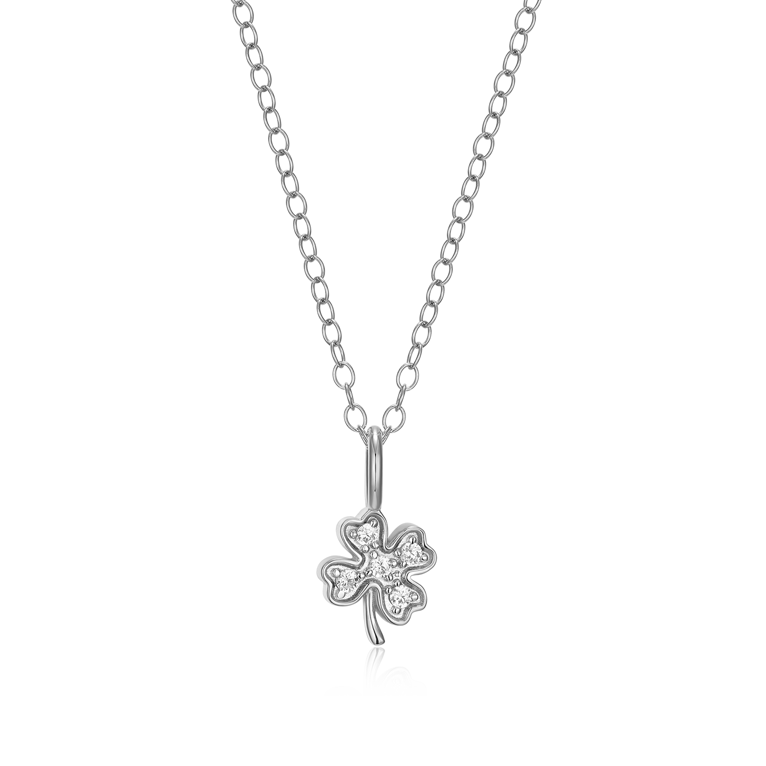 Lucky Clover Lab-Created Diamond Pendant Necklace in Rhodium-Plated Sterling Silver | M by Monte Luna