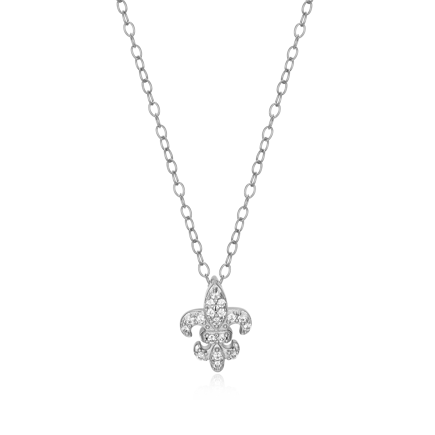 Fleur de Lis Lab-Created Diamond Pendant Necklace in Rhodium-Plated Sterling Silver | M by Monte Luna