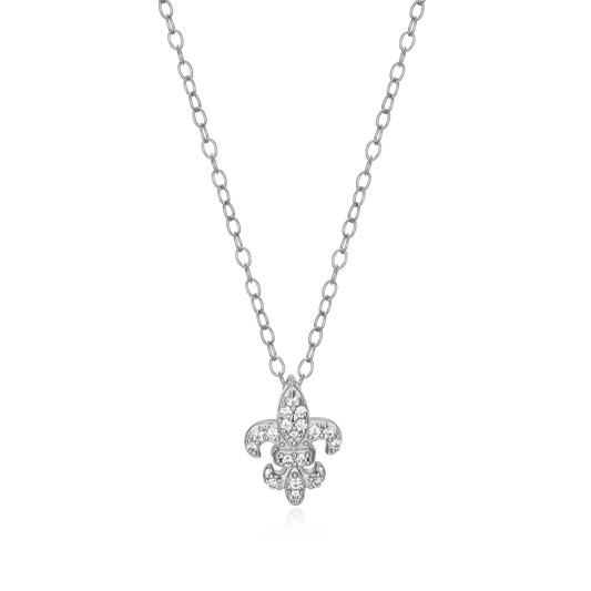 Fleur de Lis Lab-Created Diamond Pendant Necklace in Rhodium-Plated Sterling Silver | M by Monte Luna