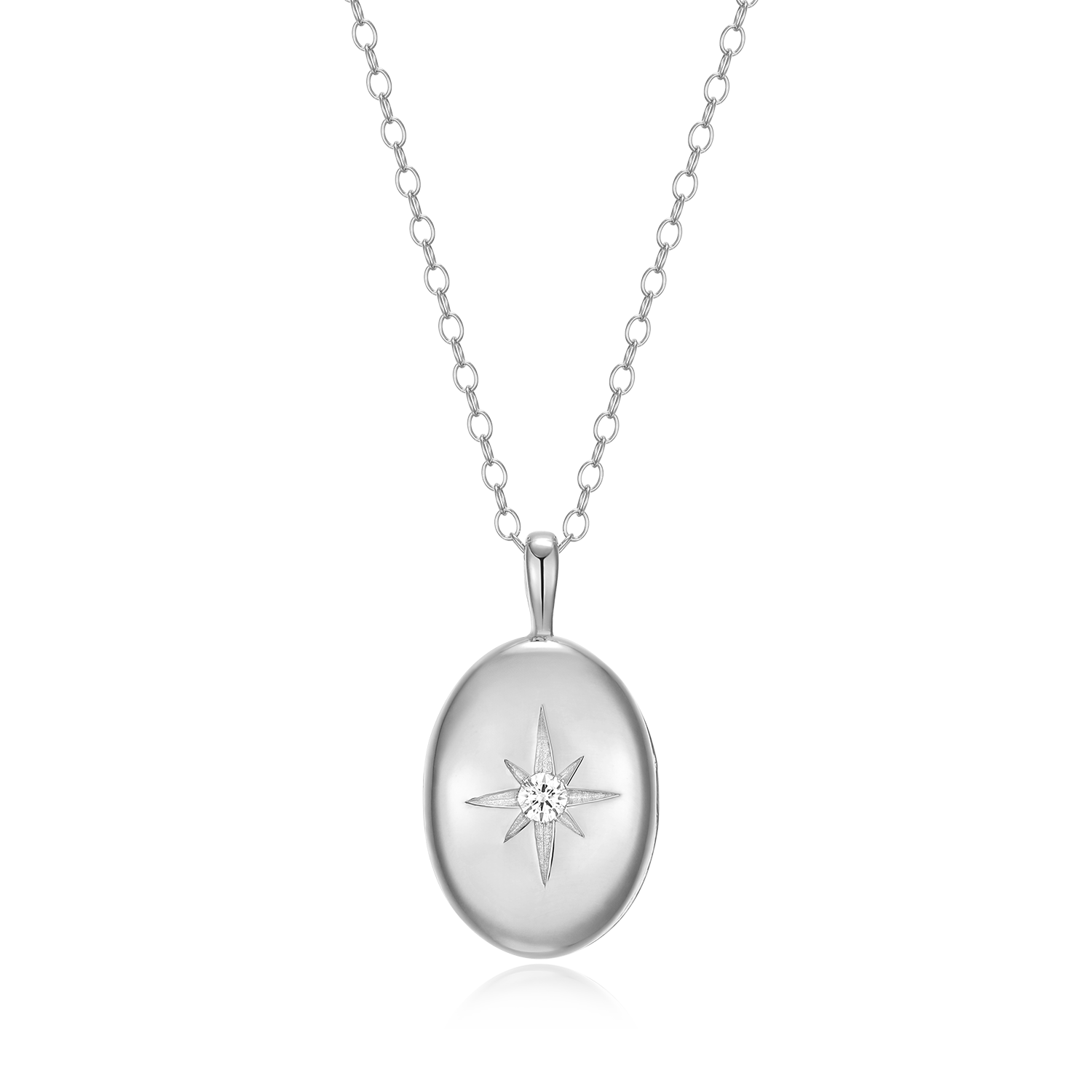 North Star Locket Lab-Created Diamond Pendant Necklace in Rhodium-Plated Sterling Silver | M by Monte Luna