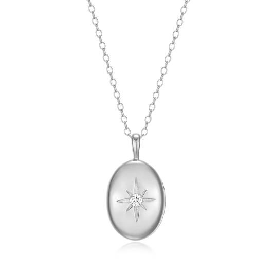 North Star Locket Lab-Created Diamond Pendant Necklace in Rhodium-Plated Sterling Silver | M by Monte Luna