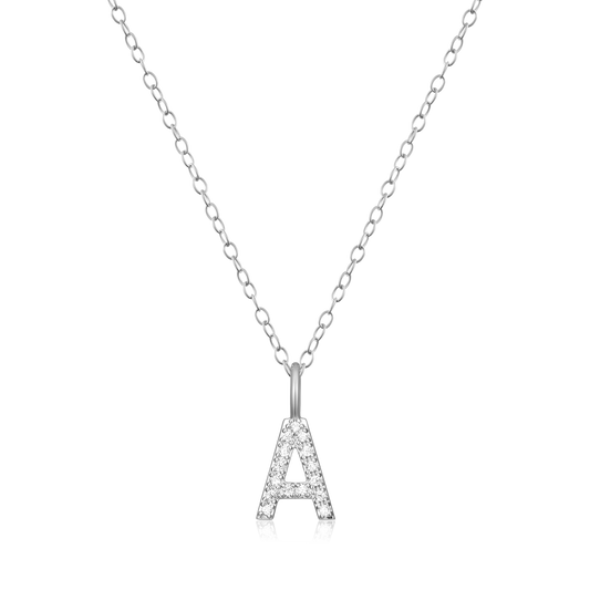 "A" Initial Pendant Necklace in Rhodium Plated Sterling Silver