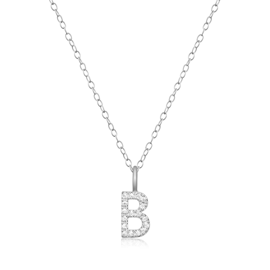 "B" Initial Pendant Necklace in Rhodium Plated Sterling Silver