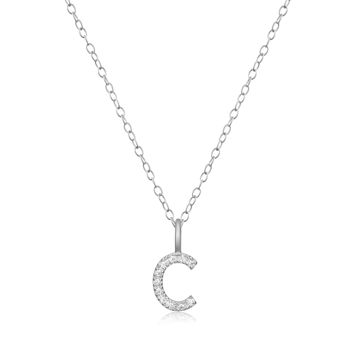 "C" Initial Pendant Necklace in Rhodium Plated Sterling Silver