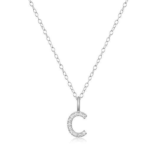 "C" Initial Pendant Necklace in Rhodium Plated Sterling Silver