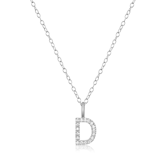 "D" Initial Pendant Necklace in Rhodium Plated Sterling Silver | M by Monte Luna