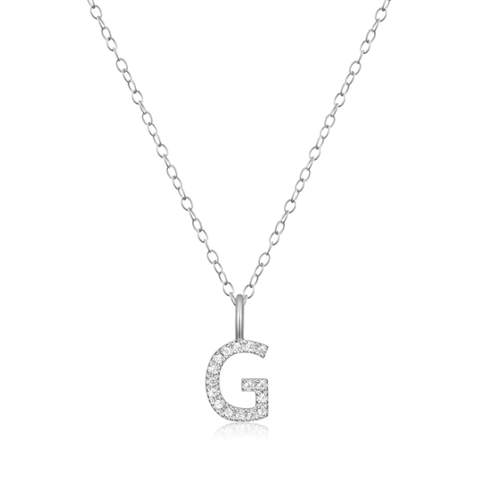 "G" Initial Pendant Necklace in Rhodium Plated Sterling Silver | M by Monte Luna