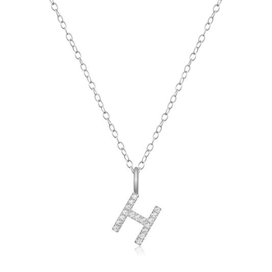 "H" Initial Pendant Necklace in Rhodium Plated Sterling Silver