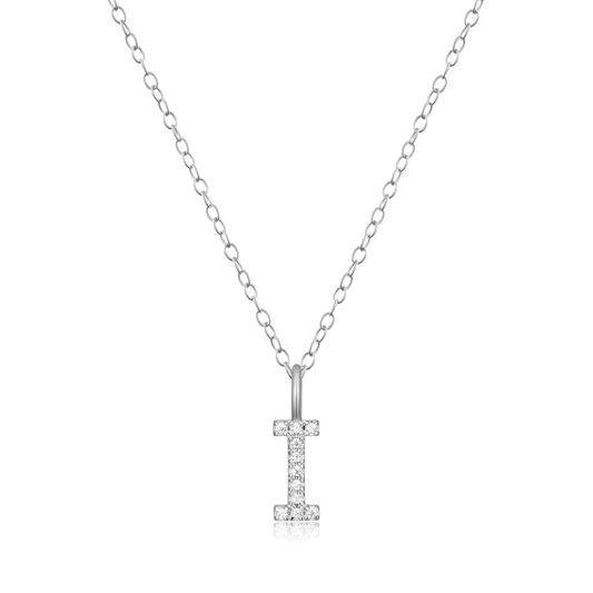 "I" Initial Pendant Necklace in Rhodium Plated Sterling Silver