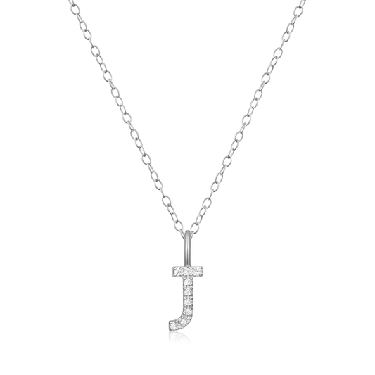 "J" Initial Pendant Necklace in Rhodium Plated Sterling Silver