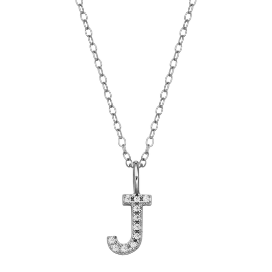 "J" Initial Pendant Necklace in Rhodium-Plated Sterling Silver | M by Monte Luna