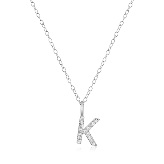 "K" Initial Pendant Necklace in Rhodium Plated Sterling Silver