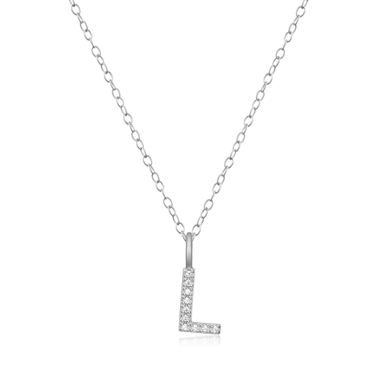 "L" Initial Pendant Necklace in Rhodium Plated Sterling Silver