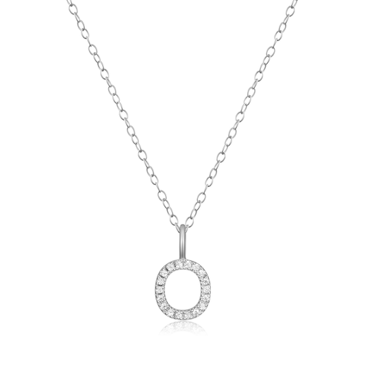 "O" Initial Pendant Necklace in Rhodium Plated Sterling Silver