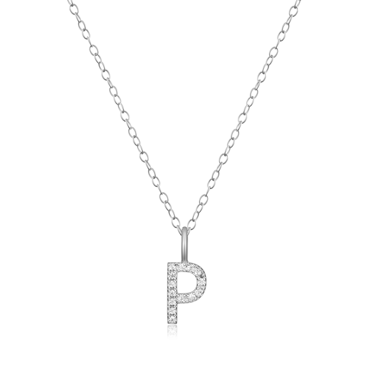 "P" Initial Pendant Necklace in Rhodium Plated Sterling Silver