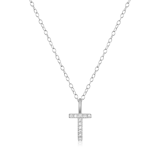 "T" Initial Pendant Necklace in Rhodium Plated Sterling Silver