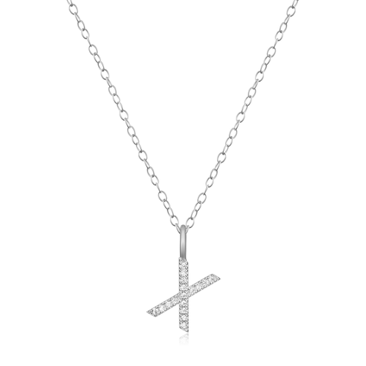 "X" Initial Pendant Necklace in Rhodium Plated Sterling Silver