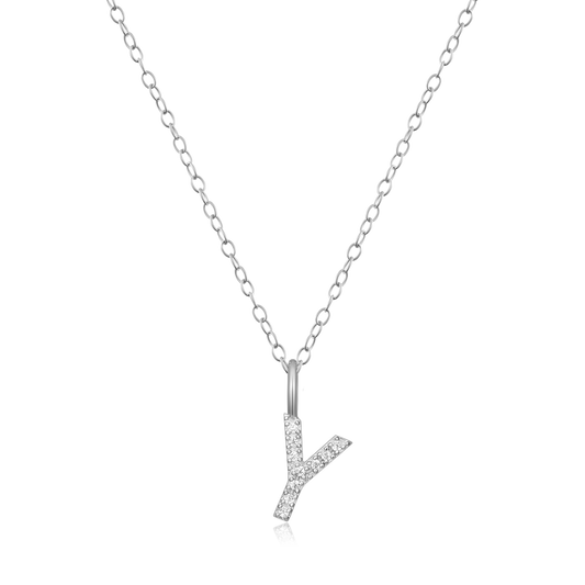 "Y" Initial Pendant Necklace in Rhodium Plated Sterling Silver