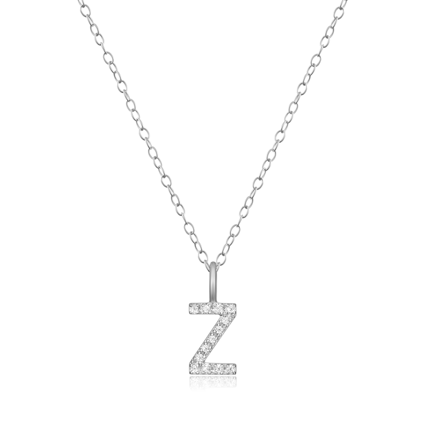 "Z" Initial Pendant Necklace in Rhodium Plated Sterling Silver